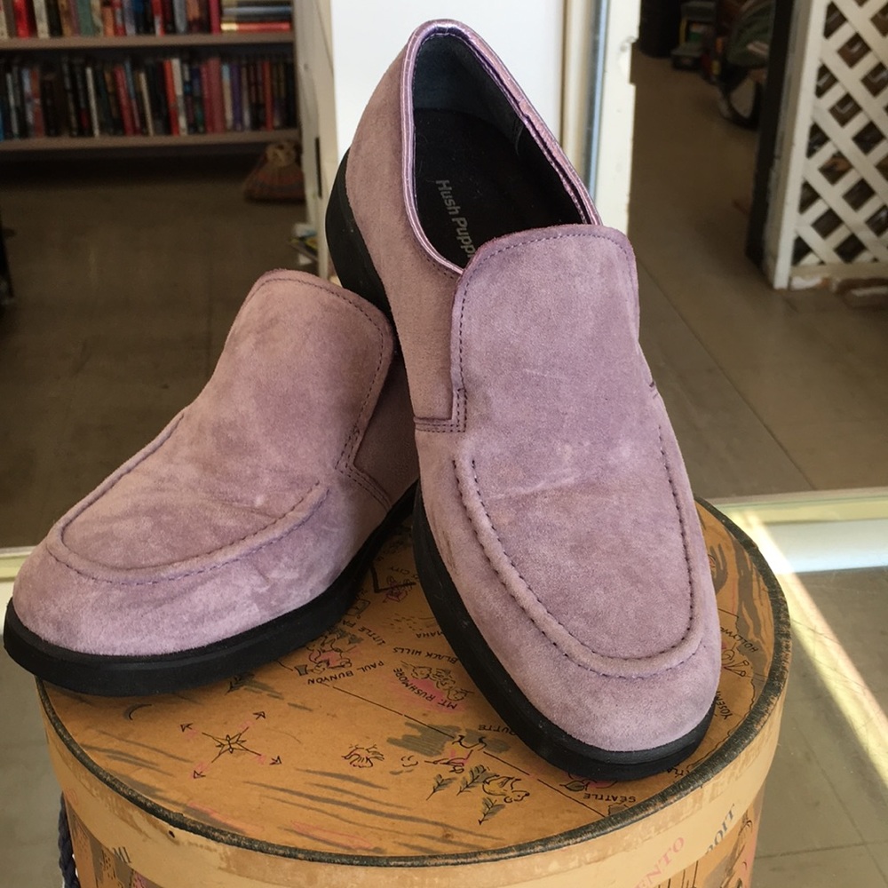 Hush puppies original grey violet suede loafers
